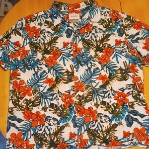 Goodfellow & Co Floral &Leaf Print Men's Shirt Orange, Blue, Olive Green Size XL